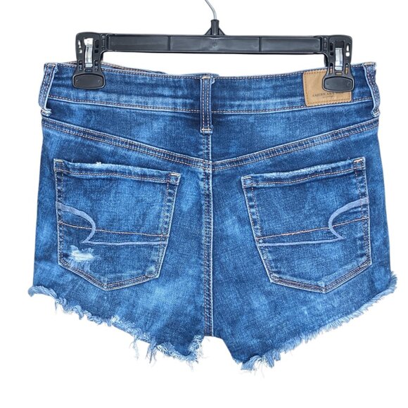American Eagle 4 Hi Rise Shortie Distressed Super Stretch X Denim Jean Shorts‎ - Picture 2 of 5